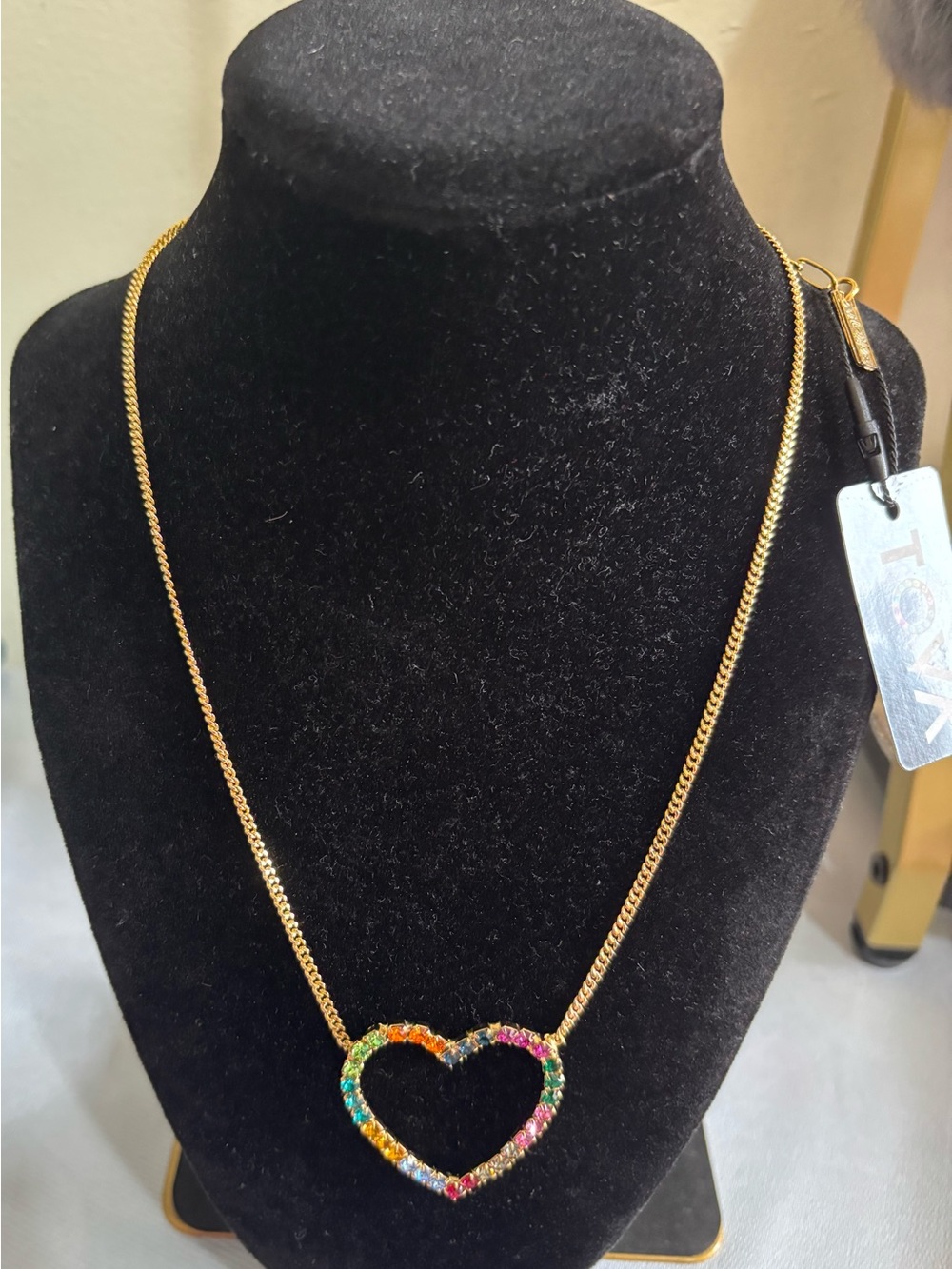TOVA Heart Necklace with Multicolor Stones